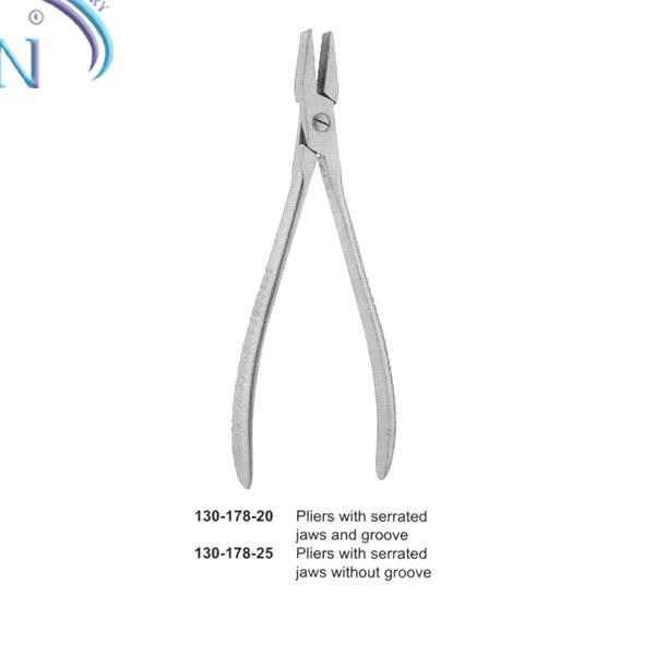 Pliers with serrated jaws and Groove 